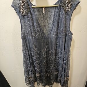 Embellished Blue Sleeveless Dress